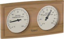 SAWO Kaareva suorakulmainen l&auml;mp&ouml;- ja kosteusmittari setrist&auml;.