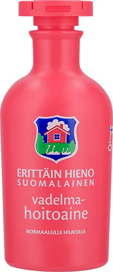 Eritt&auml;in Hieno Suomalainen Vadelma-hoitoaine 300 ml:n pullossa.