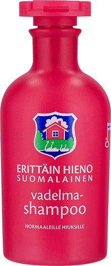 Eritt&auml;in Hieno Suomalainen Vadelma-shampoo 300 ml:n pullossa.